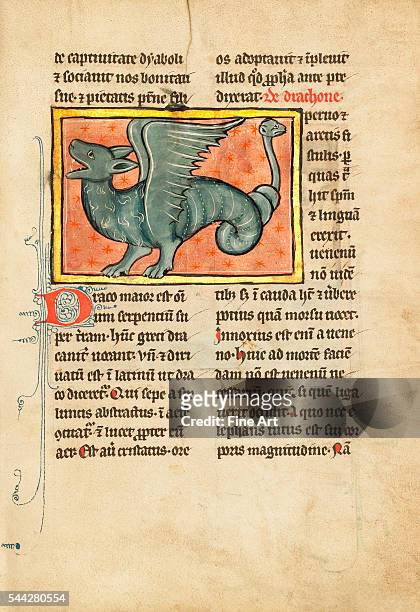 Winged Dragon, page from an illuminated manuscript by an unknown artist, Franco-Flemish, c. 1275-1300, tempera, gold and ink on parchment, 23.3 x...