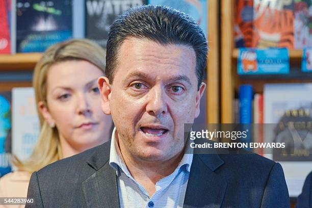 Nick Xenophon, leader of the Nick Xenophon Team political party, speaks to the press in the Adelaide Hills town of Stirling on July 3, 2016....