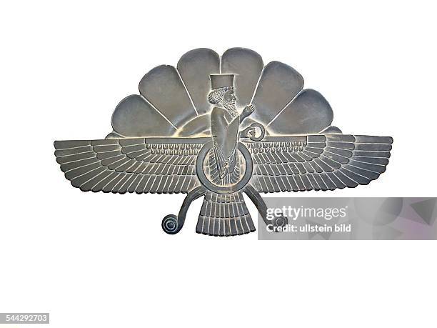 Zoroastrismus: Faravahar, das Symbol des zoroastrischen Glaubens, steht für "gutes Denken, gute Worte und gute Taten" und ist ein Symbol fuer den...