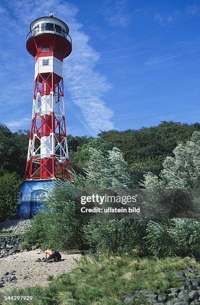 Deutschland, Hamburg Wittenbergen: Leuchtturm am Wittenbergener Elbstrand. -