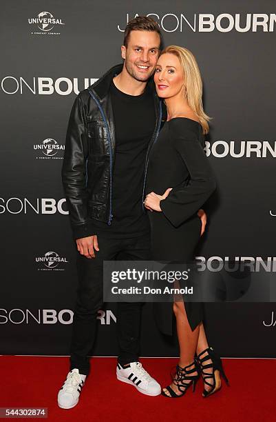 Beau Ryan and Kara Ryan arrive ahead of the Jason Bourne Australian Premiere at Hoyts Entertainment Quarter on July 3, 2016 in Sydney, Australia.