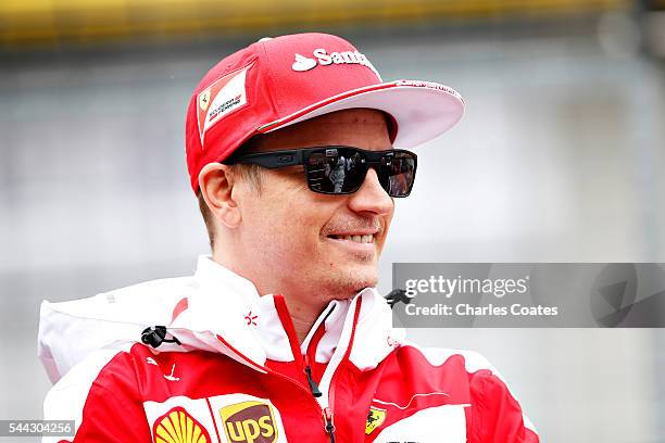 Kimi Raikkonen of Finland and Ferrari on the drivers parade before the Formula One Grand Prix of Austria at Red Bull Ring on July 3, 2016 in...