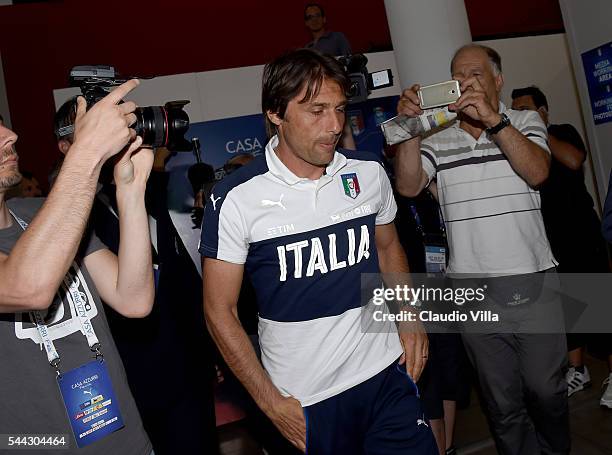 Head coach Italy Antonio Conte of Italy after his last press conference at Casa Azzurri on July 03, 2016 in Montpellier, France.