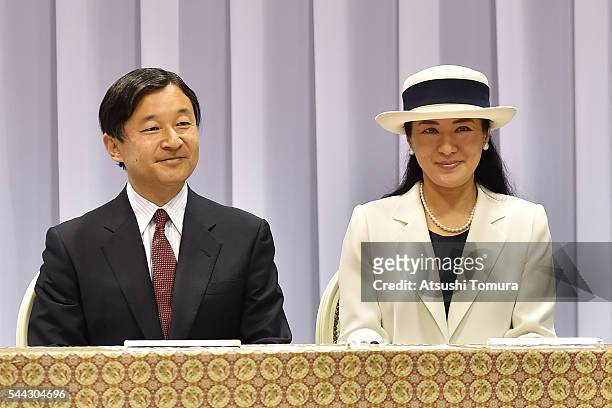 Crown Prince Naruhito and Crown Princess Masako attend the send-off event for the Japanese national team for Rio 2016 Olympics at Yoyogi National...