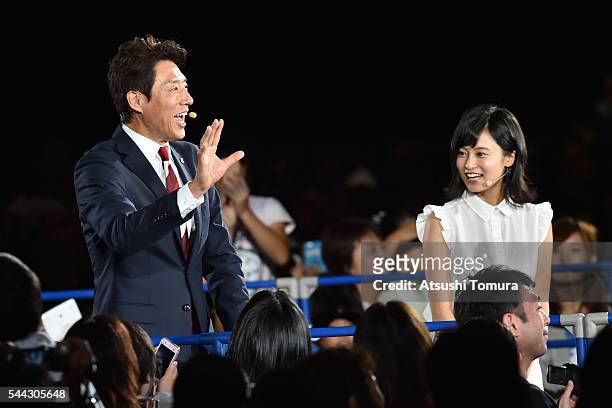 Cheerleaders of the Japanese Olympic team Syuzo Matsuoka and Ruriko Kojima attend the send-off event for the Japanese national team for Rio 2016...