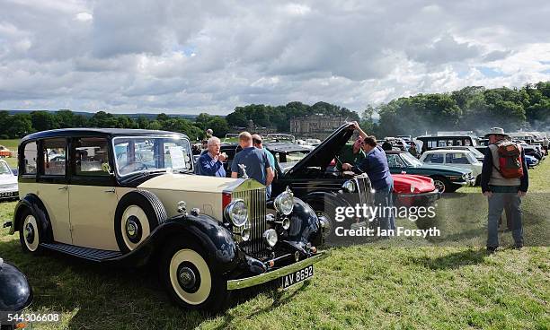 Vintage cars are displayed at the annual Duncombe Park Steam Fair on July 3, 2016 in Helmsley, England. Held in the picturesque grounds of Duncombe...