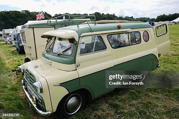 Vintage Dormobile motorhome is displayed at the annual Duncombe Park Steam Fair on July 3, 2016 in Helmsley, England. Held in the picturesque grounds...