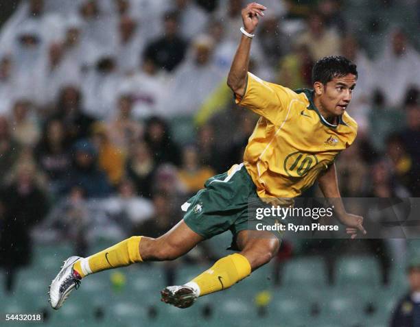 Tim Cahill of Australia in action during the 1st Leg World Cup qualifying match between Australia and the Solomon Islands at Aussie Stadium September...