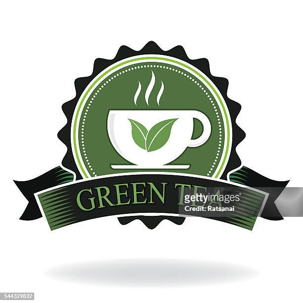 bildbanksillustrationer, clip art samt tecknat material och ikoner med green tea badge - green tea