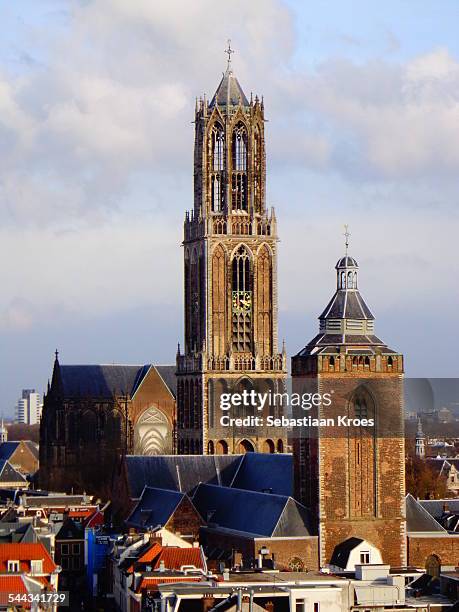 dom tower of utrecht, sun, utrecht, netherlands - utrecht stock-fotos und bilder