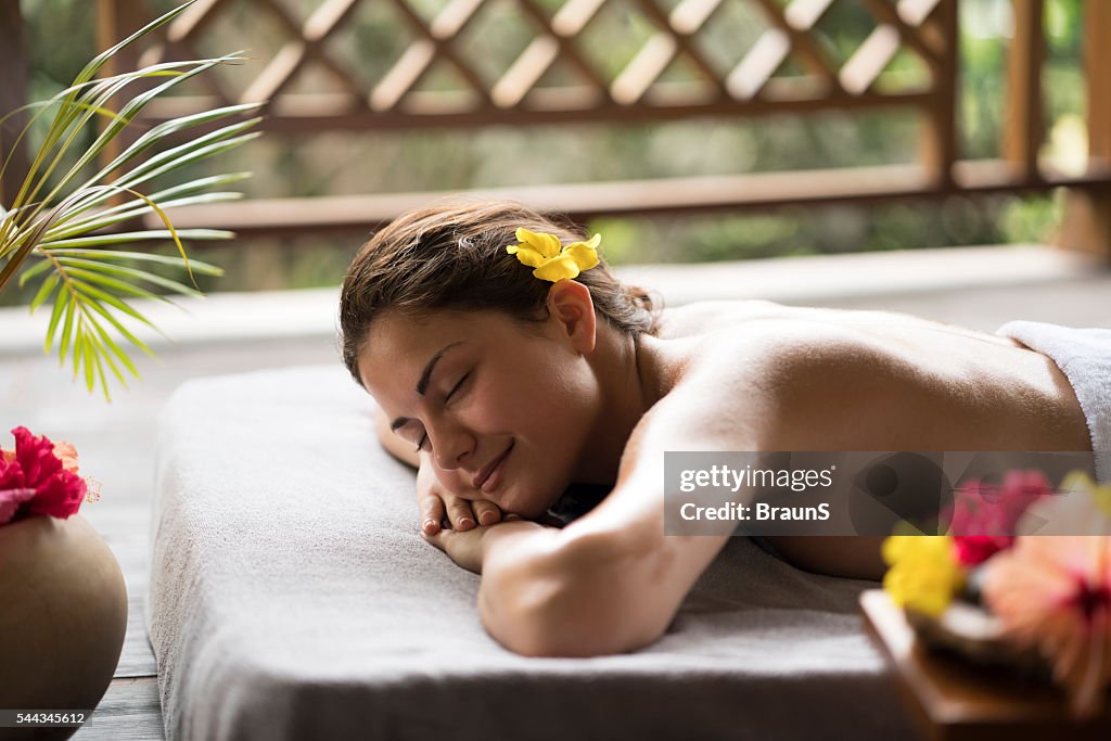 Young beautiful woman relaxing while waiting for her spa treatment.