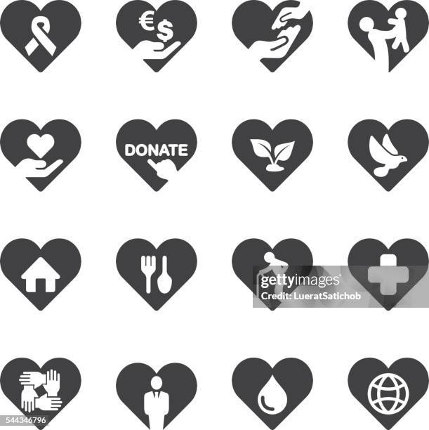 heart charity and relief work icons | eps10 - displaced persons camp stock illustrations