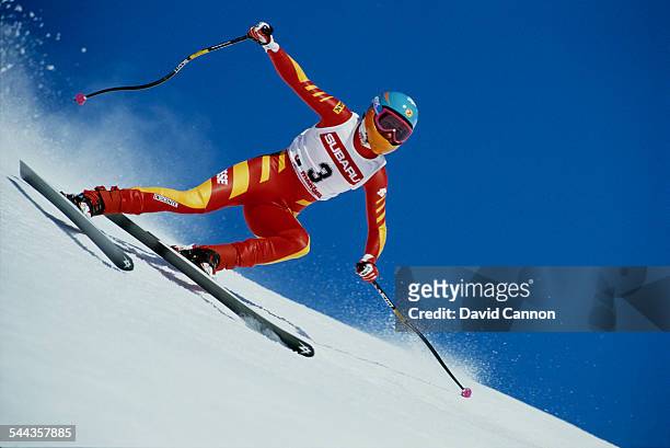 Zoe Haas of Switzerland during the International Ski Federation Women's Combined Downhill at the FIS Alpine World Ski Championship on 30 January 1987...