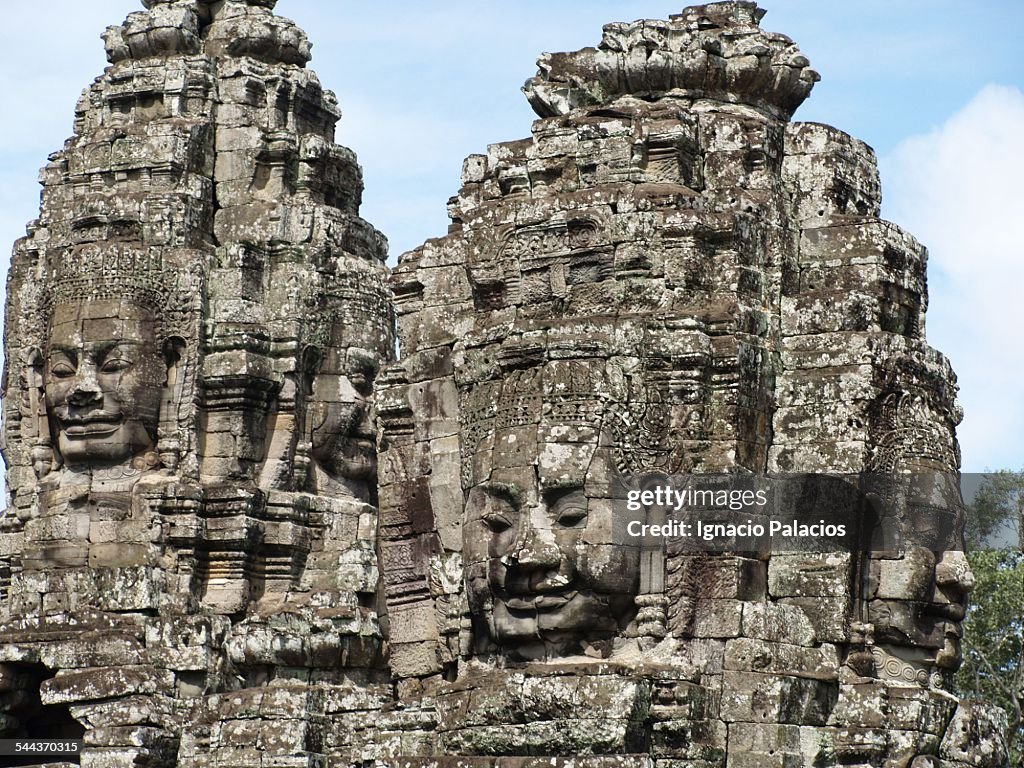 Stone face in the towers of Bayon Temple