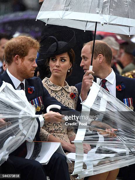 Prince Harry with Prince William, Duke of Cambridge and Catherine, Duchess of Cambridge attend The Commemoration of the Centenary of The Battle of...