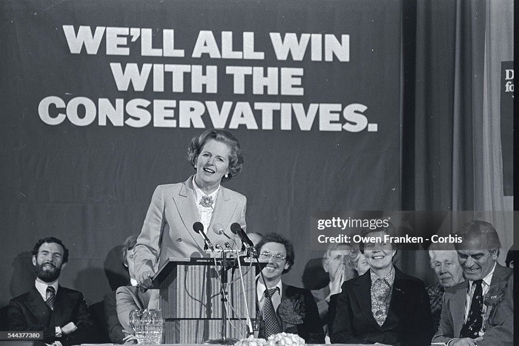 Margaret Thatcher Speaking at Podium