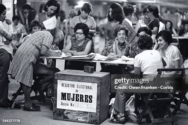 Voters register at a women's polling station in Santiago, Chile. The 1973 legislative election was the last free election in Chile before the...