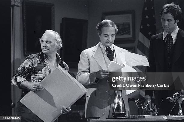 Chevy Chase Going Over Script With Ron Nessen, Ford's real Press Secretary