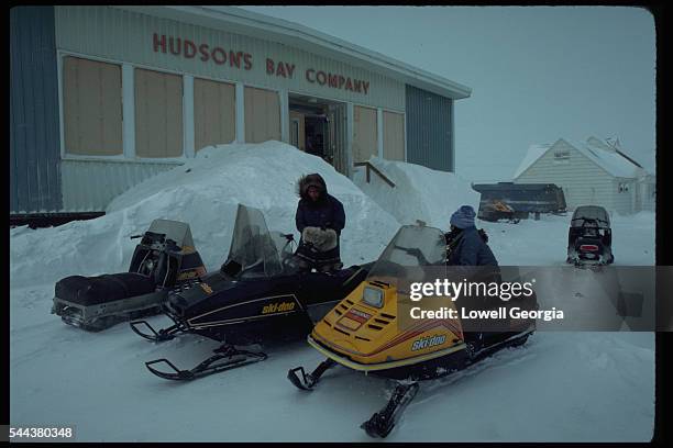 Snowmobiles Parked Outside Hudson's Bay Company