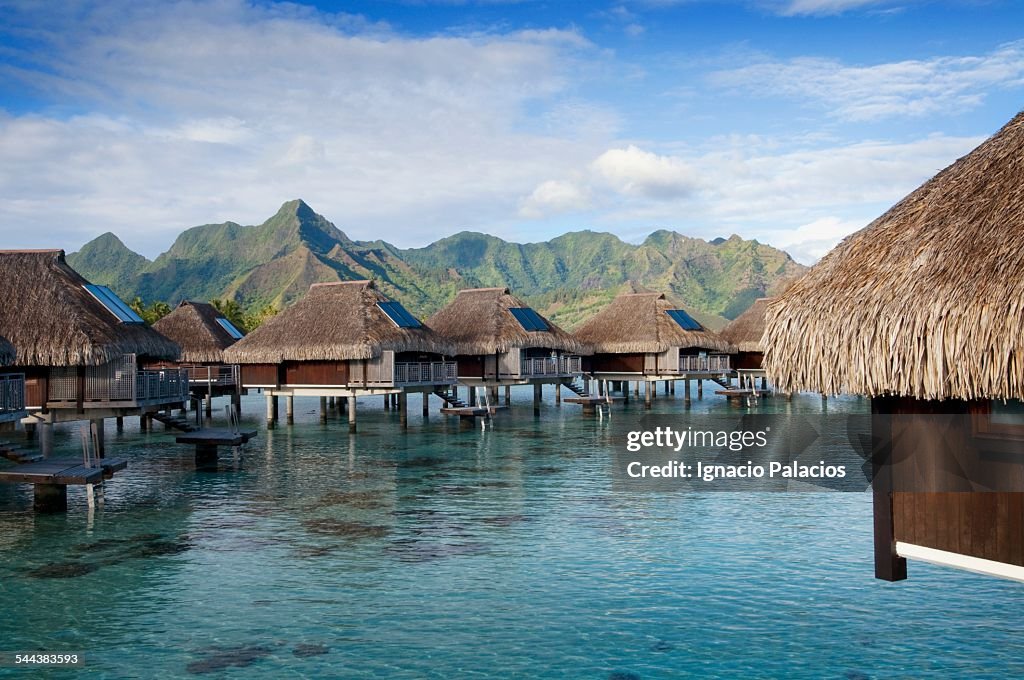Water bungalows, Hilton resort in Moorea, Tahiti