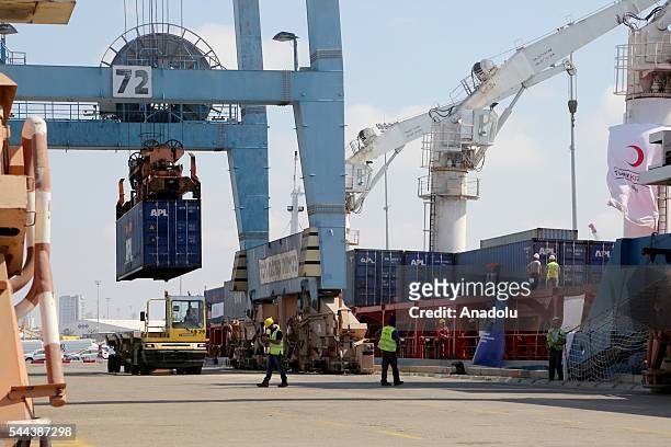 Ship named "Lady Leyla" arrives at port of Ashdod as Turkish government sends Humanitarian aid to Gaza after Turkish-Israeli reconciliation deal, in...