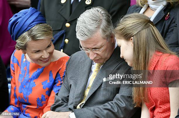 Queen Mathilde of Belgium , King Philippe - Filip of Belgium and Crown Princess Elisabeth attend the eighteenth Coronation celebrations on July 2,...
