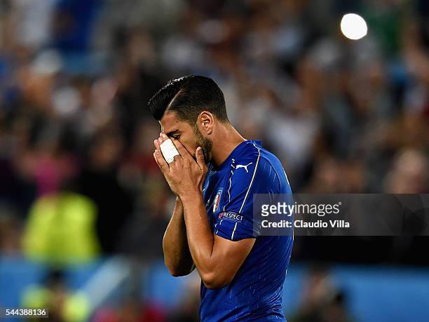 Graziano Pelle of Italy reacts after missing during the penalty shoot out following the UEFA Euro 2016 Quarter Final match between Germany and Italy...