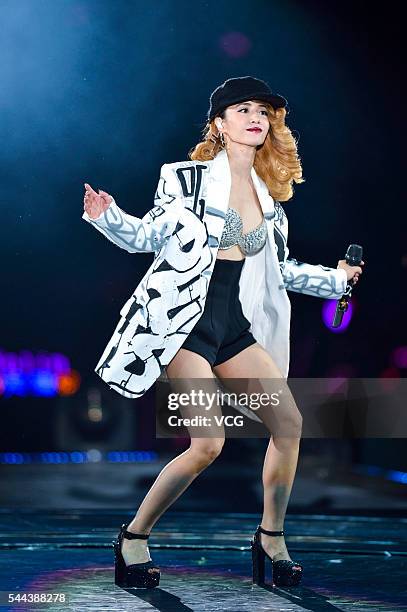 Singer Jolin Tsai performs onstage during her concert Play on July 2, 2016 in Taiyuan, Shanxi Province of China.