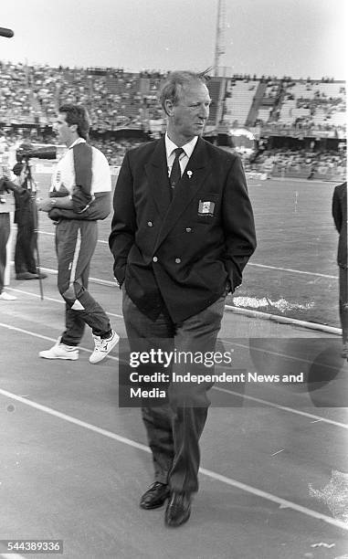 View of the Republic of Ireland's soccer team manager Jack Charlton, during a World Cup Italia '90 match against England in Stadio Sant'Elia,...