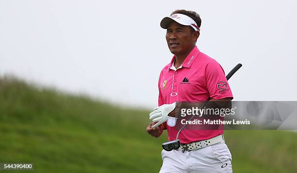 Thongchai Jaidee of Thailand looks on during day four of the 100th Open de France at Le Golf National on July 3, 2016 in Paris, France.