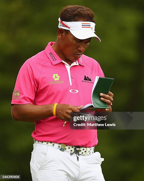 Thongchai Jaidee of Thailand looks on during day four of the 100th Open de France at Le Golf National on July 3, 2016 in Paris, France.