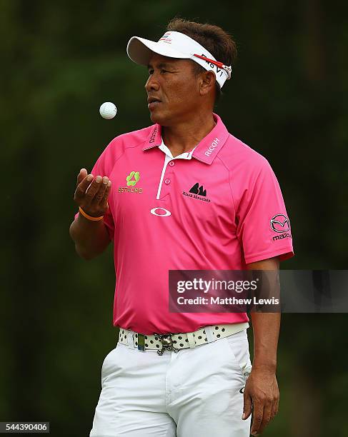 Thongchai Jaidee of Thailand looks on during day four of the 100th Open de France at Le Golf National on July 3, 2016 in Paris, France.