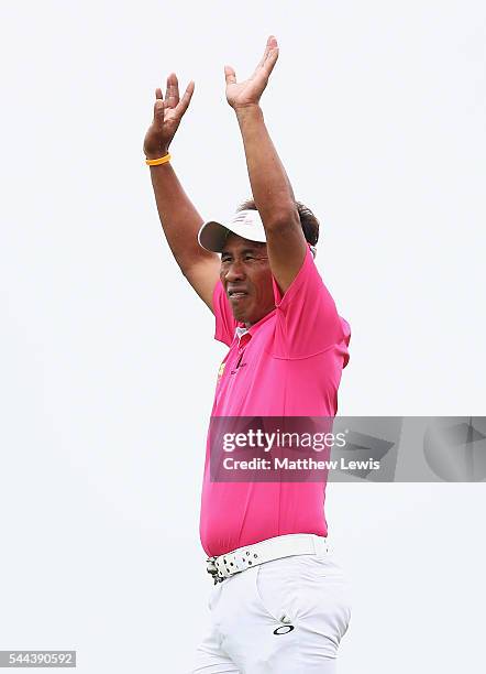 Thongchai Jaidee of Thailand looks on during day four of the 100th Open de France at Le Golf National on July 3, 2016 in Paris, France.