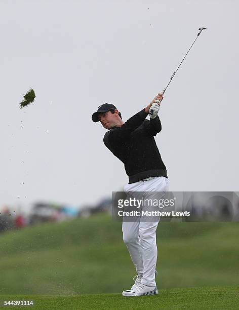 Rory McIlroy of Northern Ireland plays a shot from the 12th fairway during day four of the 100th Open de France at Le Golf National on July 3, 2016...