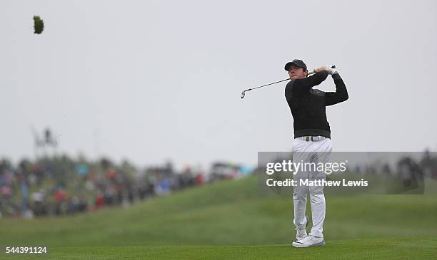 Rory McIlroy of Northern Ireland plays a shot from the 12th fairway during day four of the 100th Open de France at Le Golf National on July 3, 2016...