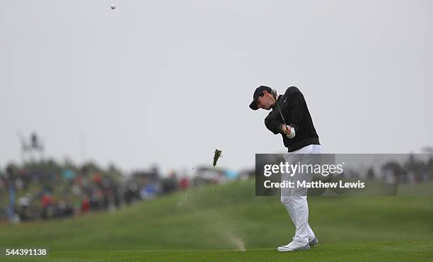 Rory McIlroy of Northern Ireland plays a shot from the 12th fairway during day four of the 100th Open de France at Le Golf National on July 3, 2016...