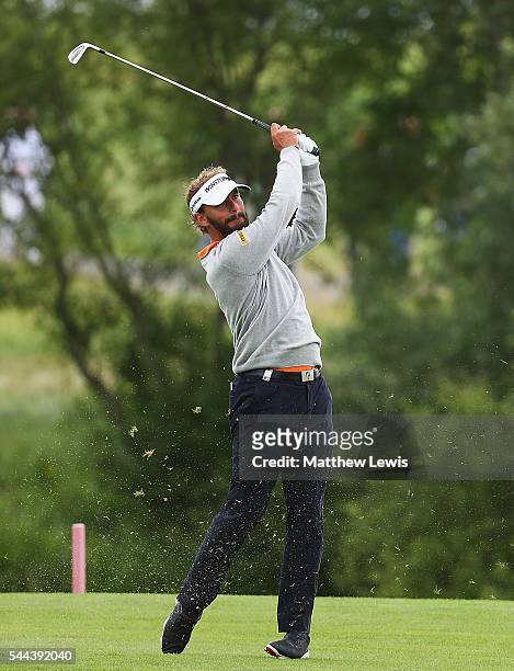 Joost Luiten of Netherlands plays a shot from the fairway during day four of the 100th Open de France at Le Golf National on July 3, 2016 in Paris,...