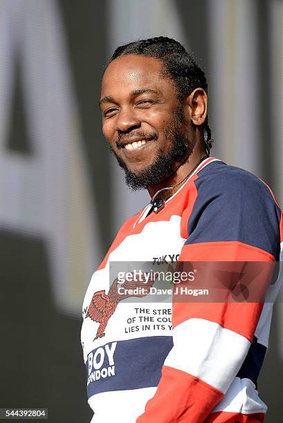 Kendrick Lamar performs on stage at the Barclaycard Presents British Summer Time Festival in Hyde Park on July 2, 2016 in London, England.