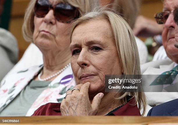 Tennis player Martina NAvratilova watches the tennis match between Alexander Zverev of Germany and Tomas Berdych of Czechoslovakia in the men's...