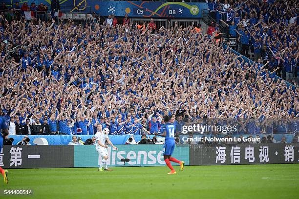 Illustration of Iceland Fans during the UEFA Euro 2016 Quater Final between France and Iceland at Stade de France on July 3, 2016 in Paris, France.