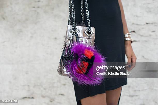 Model Patricia Contreras wears an Alexander Wang dress, Fendi bag and Pom Pom on day 3 of Paris Collections: Men on June 24, 2016 in Paris, France....