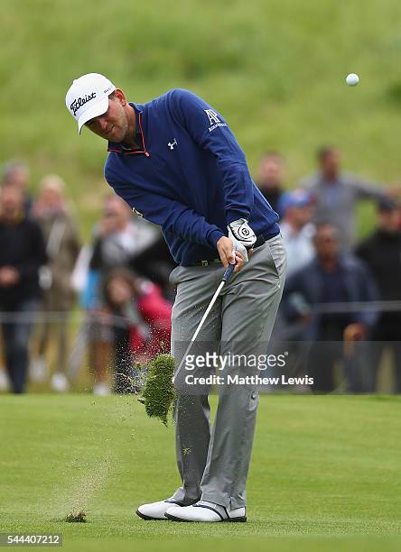 Bernd Wiesberger of Austria plays a shot fro the 3rd fairway during day four of the 100th Open de France at Le Golf National on July 3, 2016 in...