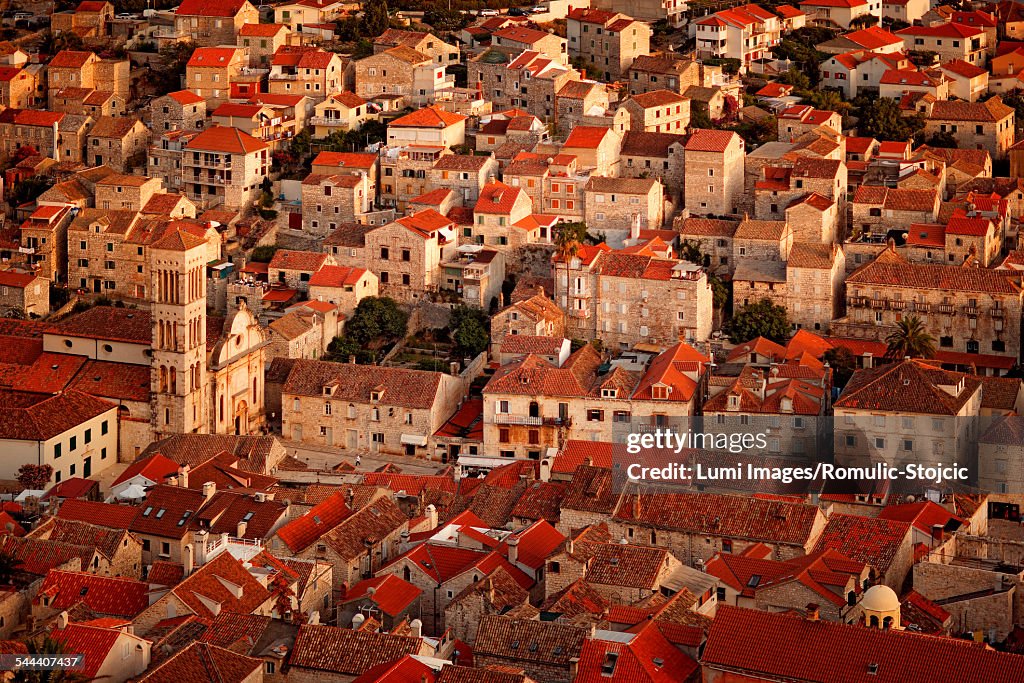 Aerial view of Hvar city, Dalmatia, Croatia