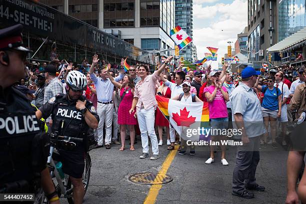 Canadian Prime Minister Justin Trudeau participates at the annual Pride Festival parade, July 3, 2016 in Toronto, Ontario, Canada. Prime Minister...