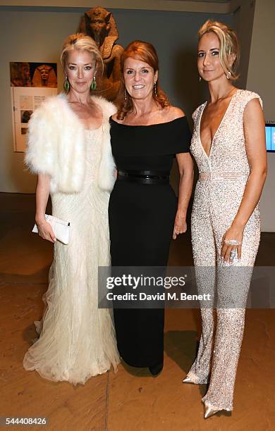 Tamara Beckwith, Sarah Ferguson, Duchess of York, and Lady Victoria Hervey attend the 2016 FIA Formula E Visa London ePrix gala dinner at The British...