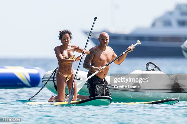 Melanie Brown and Stephen Belafonte enjoy a day out on a yacht on July 3, 2016 in Ibiza, Spain.