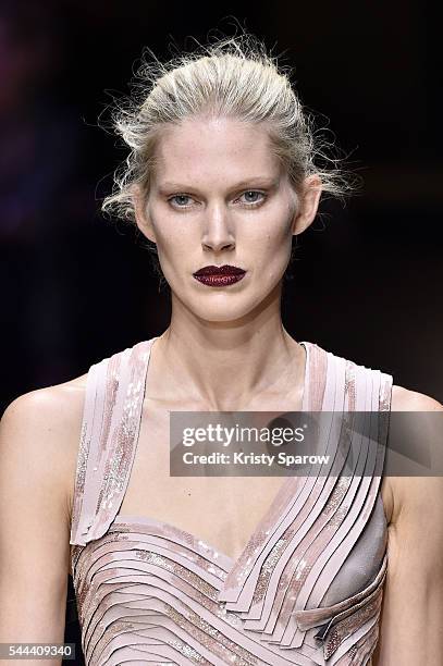Model walks the runway during the Atelier Versace Haute Couture Fall/Winter 2016-2017 show as part of Paris Fashion Week on July 3, 2016 in Paris,...