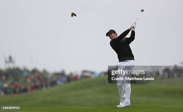 Rory McIlroy of Northern Ireland plays a shot from the 12th fairway during day four of the 100th Open de France at Le Golf National on July 3, 2016...