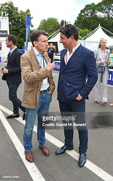 Lord Sebastian Coe and Giorgio Veroni attend day 2 of the 2016 FIA Formula E Visa London ePrix in Battersea Park on July 3, 2016 in London, England.