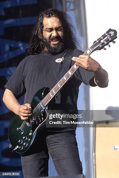 Kim Thayil of Soundgarden performs during Lollapalooza at Winnebago County Fairgrounds on June 30, 1996 in Rockford, Illinois.